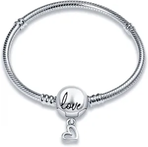 KUNSIR 925 Sterling Silver Snake Chain Bracelet with Love Round Buckle Charm Bracelets for Women Teen