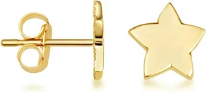 Ladies 10K or 14K Yellow Gold Five-Pointed Star Celestial Star Shaped Stud Earrings