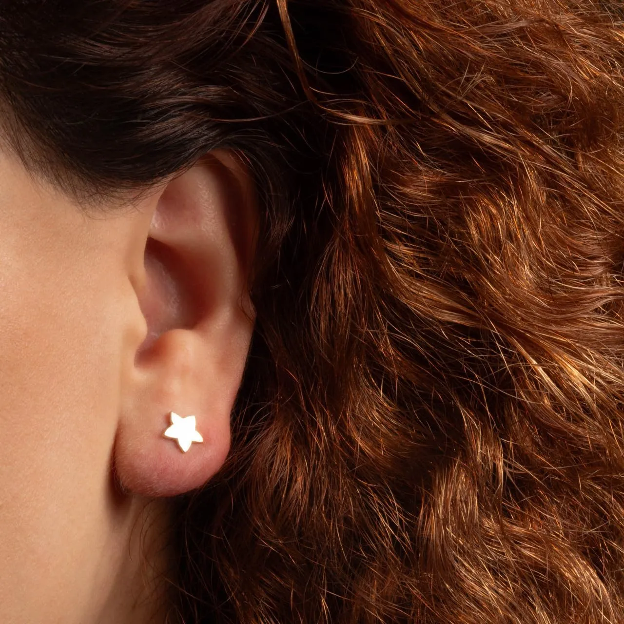 Ladies 10K or 14K Yellow Gold Five-Pointed Star Celestial Star Shaped Stud Earrings