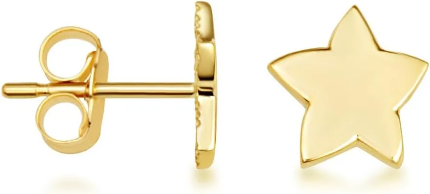 Ladies 10K or 14K Yellow Gold Five-Pointed Star Celestial Star Shaped Stud Earrings