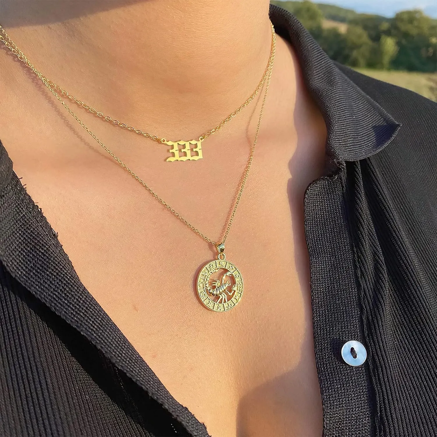 LAOYOU 2pcs Pack Angel Number Necklace For Women, Gold Silver 000 111 1111 222 333 444 555 666 777 888 999 Angel Numbers Necklace For Girls Numerology Jewelry Hypoallergenic Non Tarnish