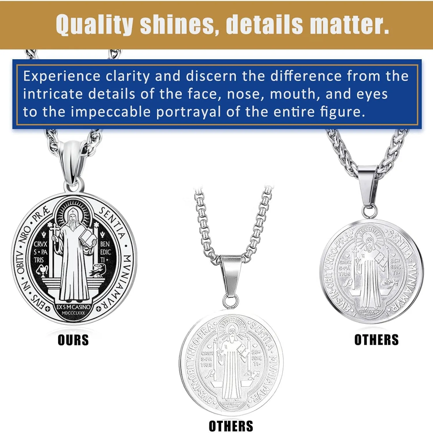 LAOYOU 2Pcs Saint Benedict Pack St. Benedict Ring and Medal Necklace for Men Stainless Steel Ghost Hunter Christian Catholic Protection Amulet Jewelry Gift for Men Black/Silver