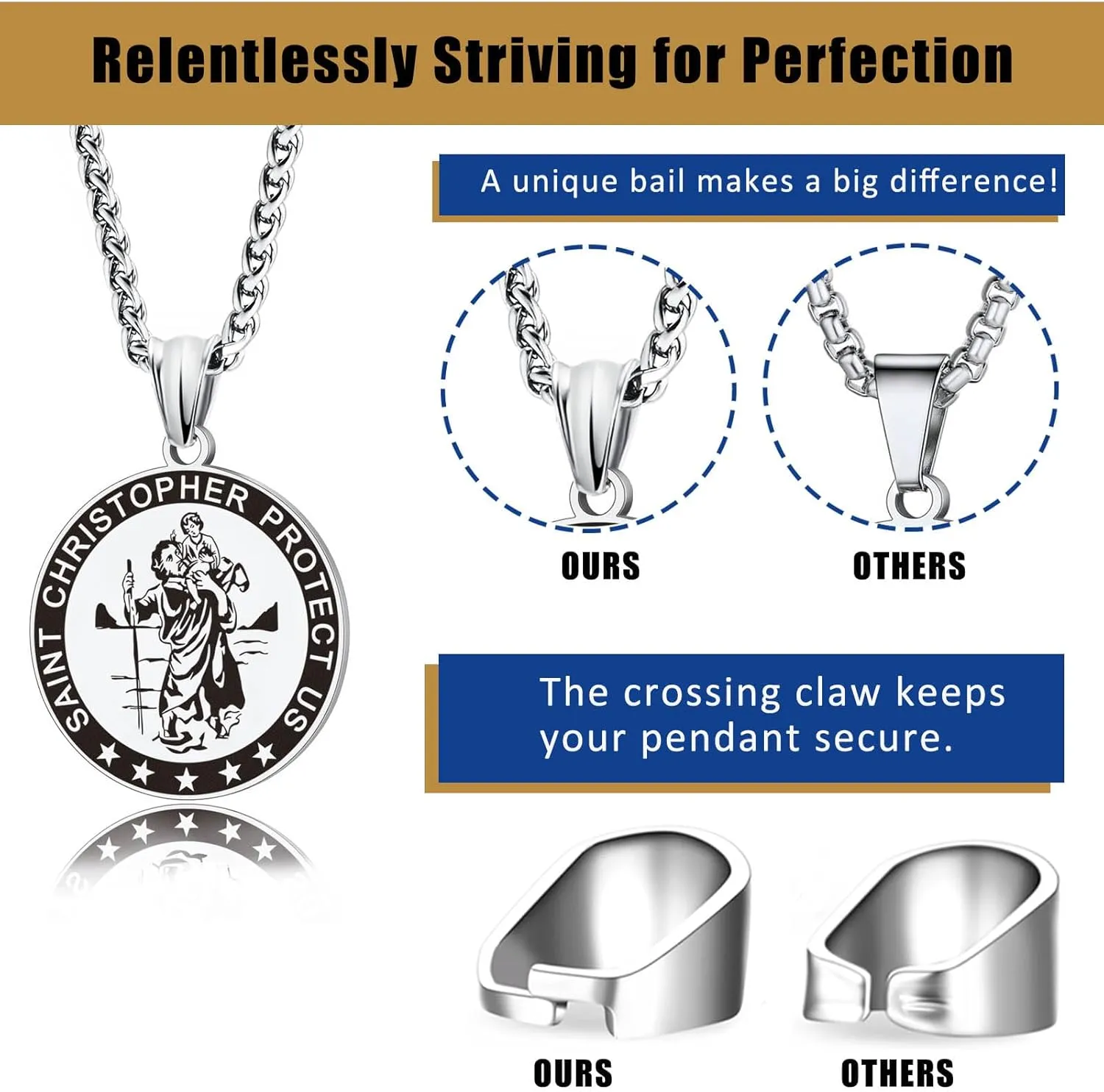 LAOYOU 2Pcs Saint Benedict Pack St. Benedict Ring and Medal Necklace for Men Stainless Steel Ghost Hunter Christian Catholic Protection Amulet Jewelry Gift for Men Black/Silver