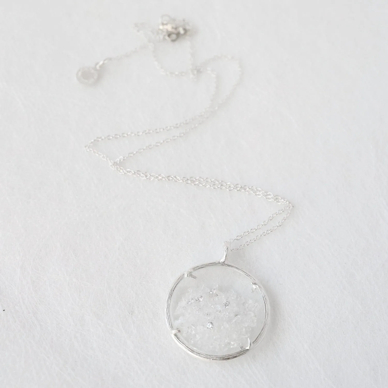 Large Shaker April Birthstone Necklace - Silver & White Topaz