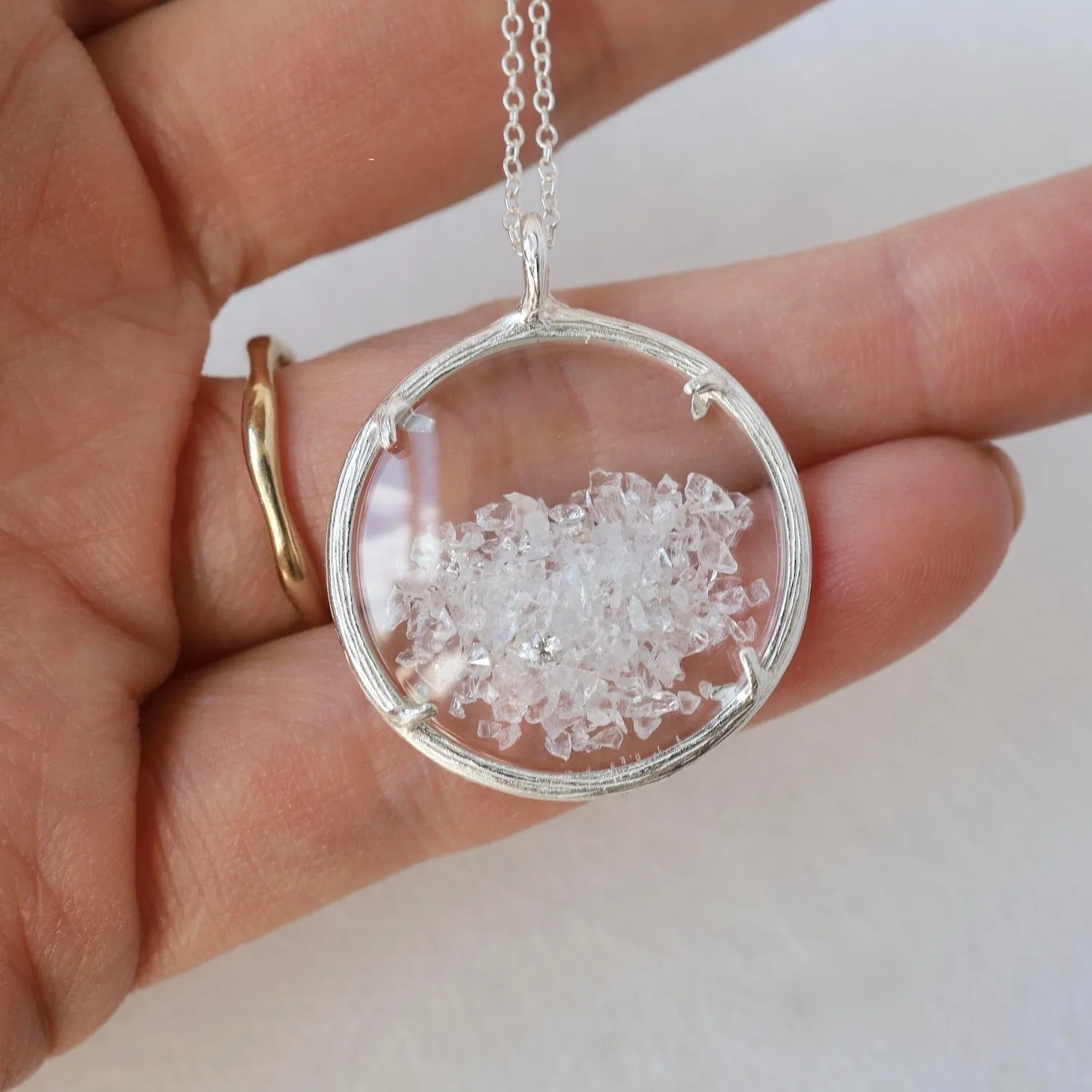 Large Shaker April Birthstone Necklace - Silver & White Topaz