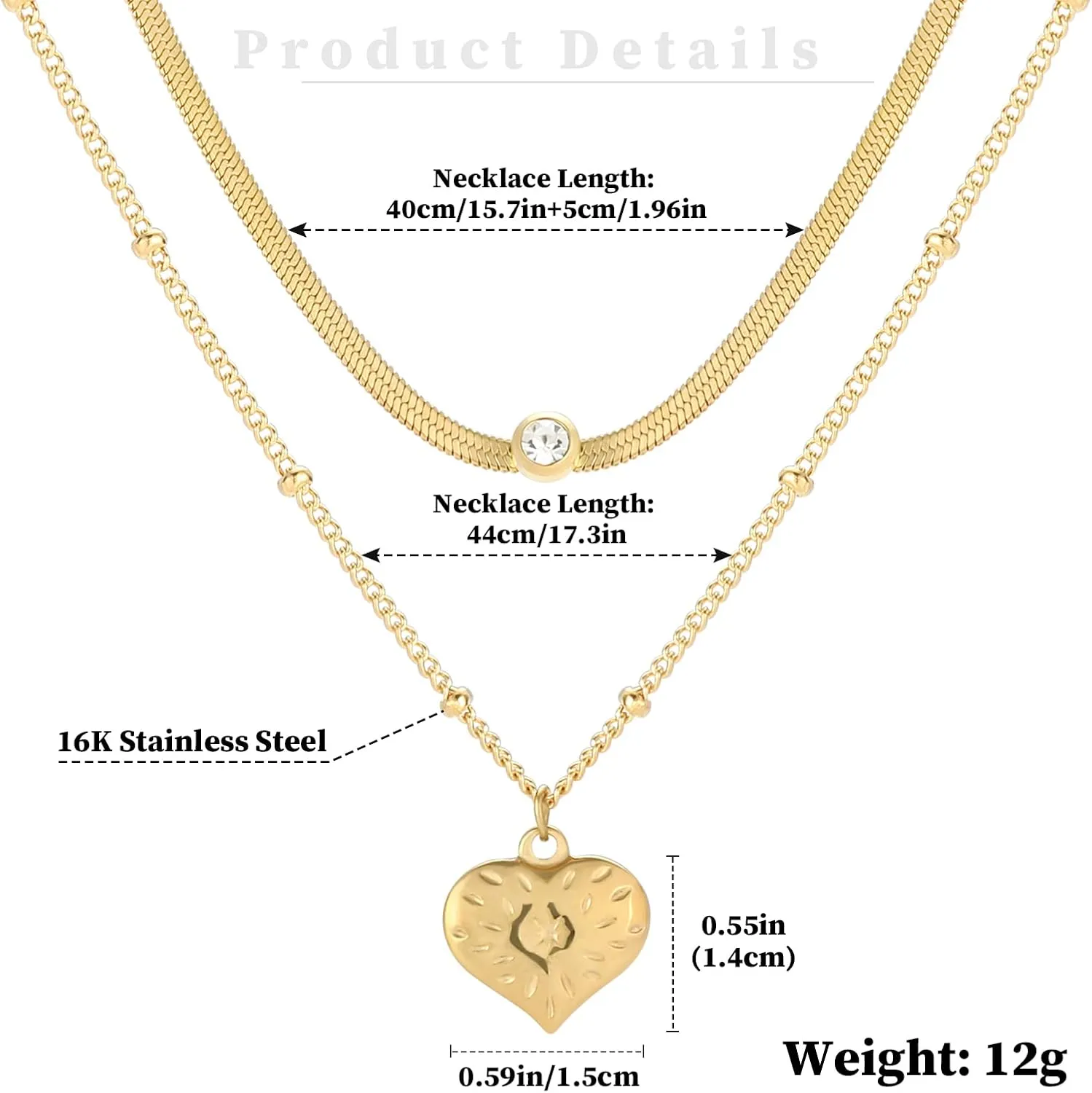 Layered Gold Necklaces For Women, 16K Coin Medallion Snake Chain Choker Necklace Stainless Steel Double Jewelry