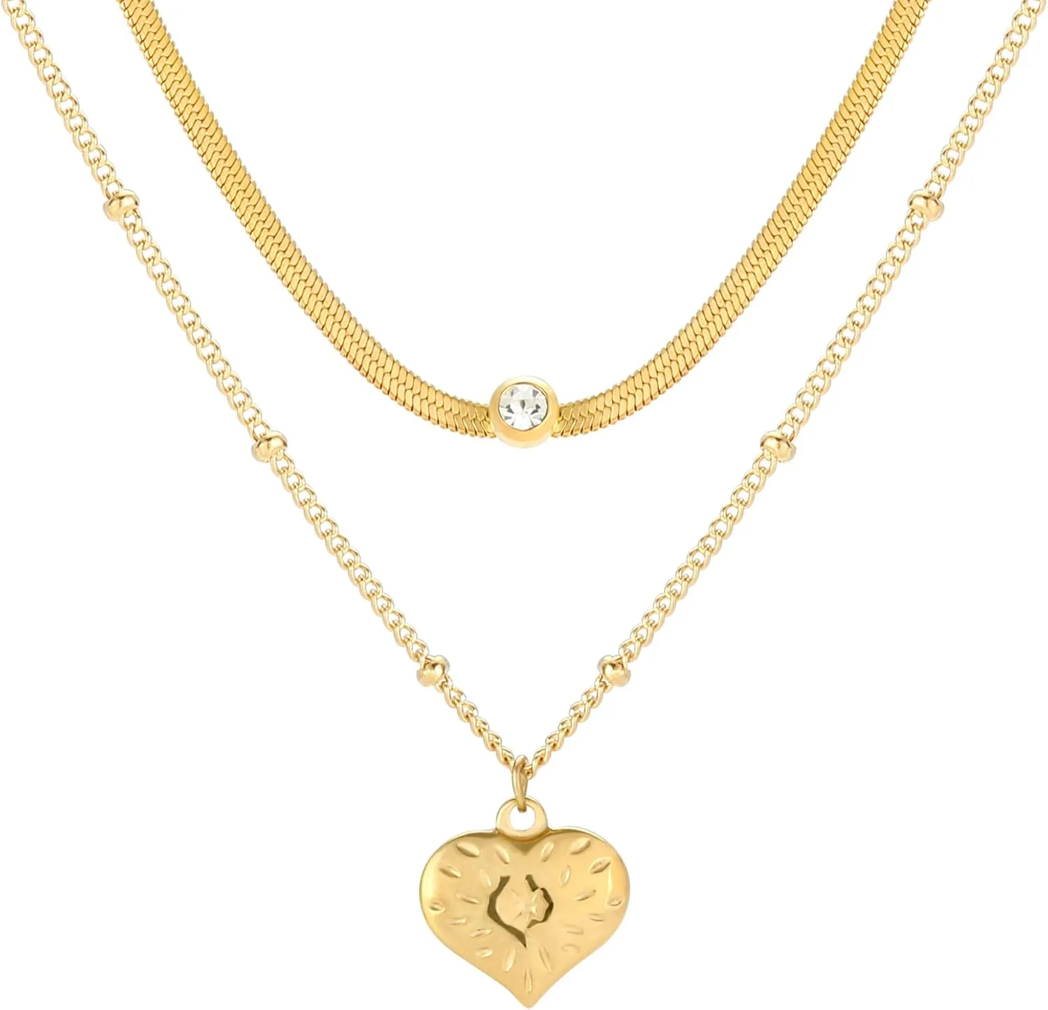Layered Gold Necklaces For Women, 16K Coin Medallion Snake Chain Choker Necklace Stainless Steel Double Jewelry