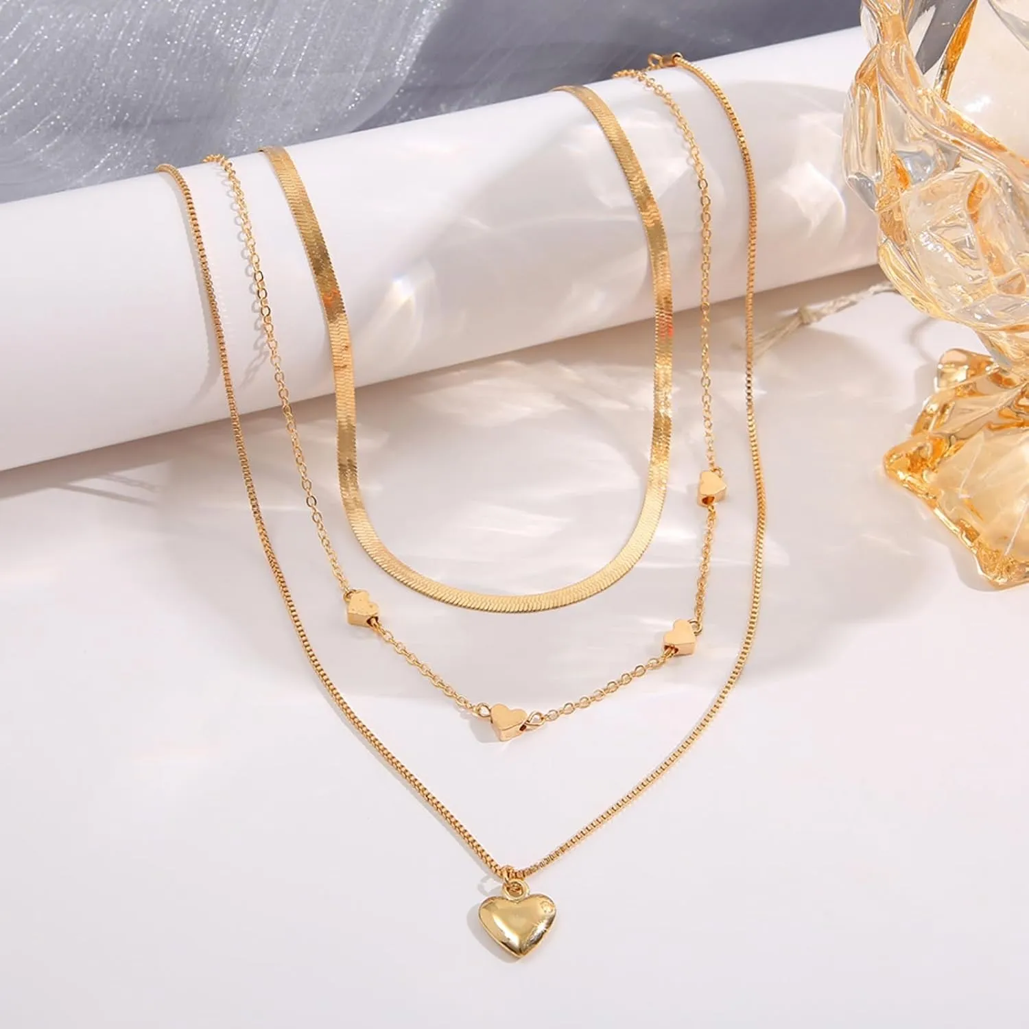 Layered Gold Plated Necklaces For Women Trendy Dainty Non Tarnish Chunky 14k Gold Layering Prom Necklace Set Gold Chain Choker Charm Necklace Stack For Woman