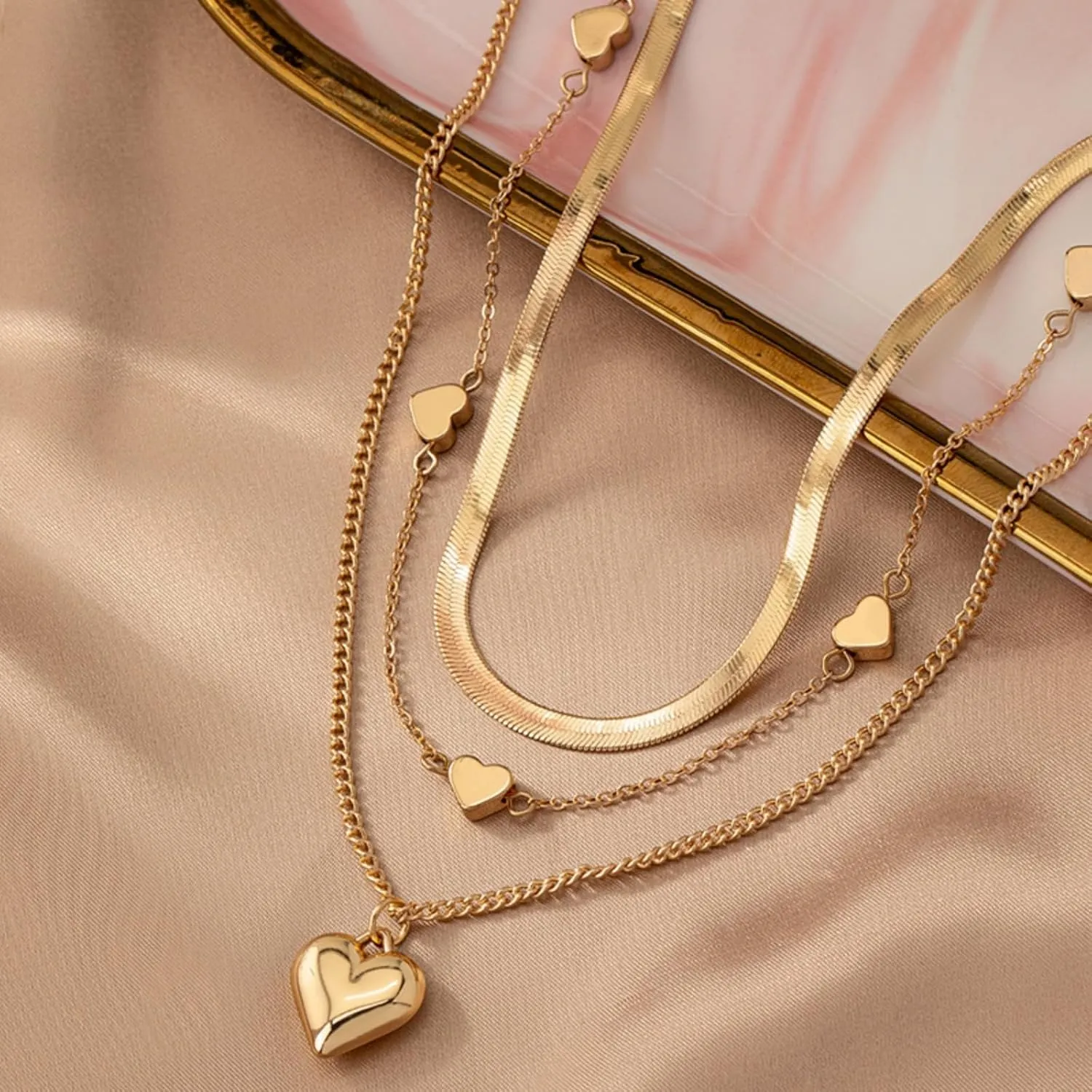 Layered Gold Plated Necklaces For Women Trendy Dainty Non Tarnish Chunky 14k Gold Layering Prom Necklace Set Gold Chain Choker Charm Necklace Stack For Woman