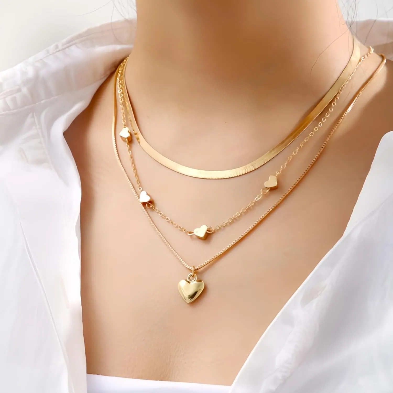 Layered Gold Plated Necklaces For Women Trendy Dainty Non Tarnish Chunky 14k Gold Layering Prom Necklace Set Gold Chain Choker Charm Necklace Stack For Woman