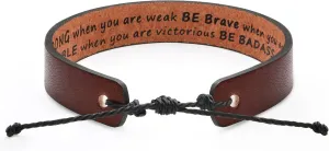 Leather Bracelets for Men Inspirational Encouragement Gifts for Him Teenager Religious Confirmation Anniversary Memorial Engraved Message Adjustable Brown Cuff Bracelet Christmas Father's Day Birthday Jewelry