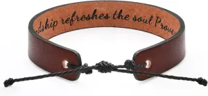 Leather Bracelets for Men Inspirational Encouragement Gifts for Him Teenager Religious Confirmation Anniversary Memorial Engraved Message Adjustable Brown Cuff Bracelet Christmas Father's Day Birthday Jewelry