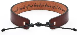 Leather Bracelets for Men Inspirational Encouragement Gifts for Him Teenager Religious Confirmation Anniversary Memorial Engraved Message Adjustable Brown Cuff Bracelet Christmas Father's Day Birthday Jewelry