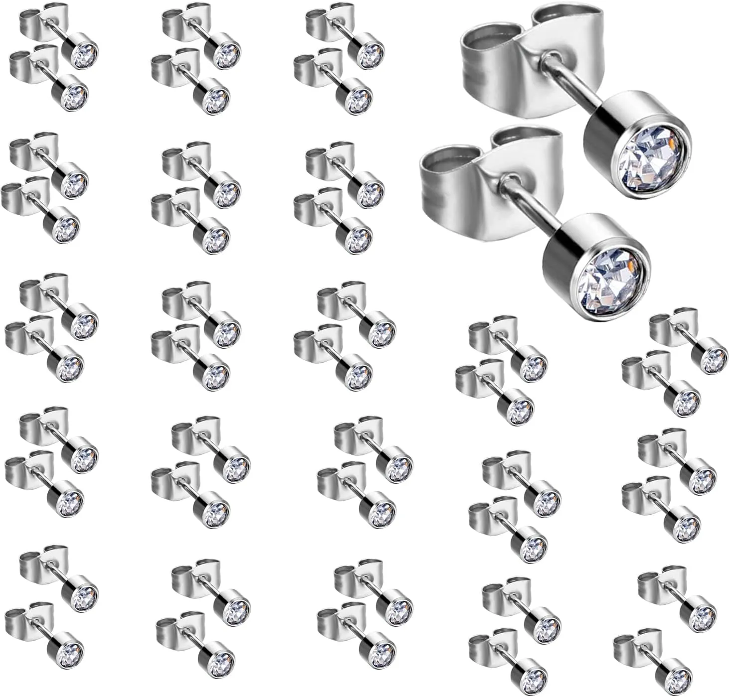 LECIEL 20 Pairs 4MM Ear Piercing Stud Earrings Surgical Steel Piercing Studs Earnings for Kinds of Ear Piercing Guns