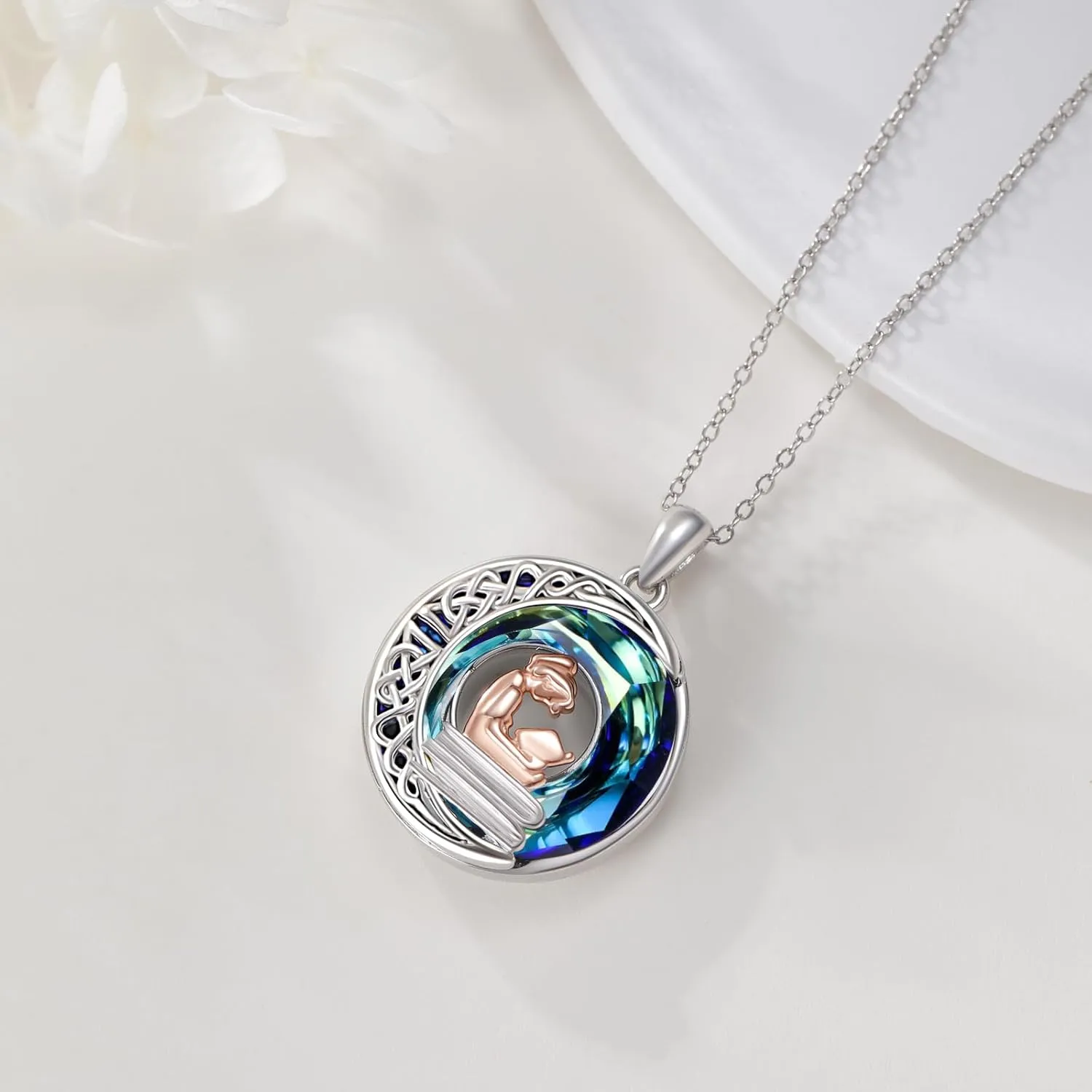 LES OSEWA Crescent Moon Celtic Necklace Sterling Silver Crystal Jewelry Graduation Birthday Gifts for Women