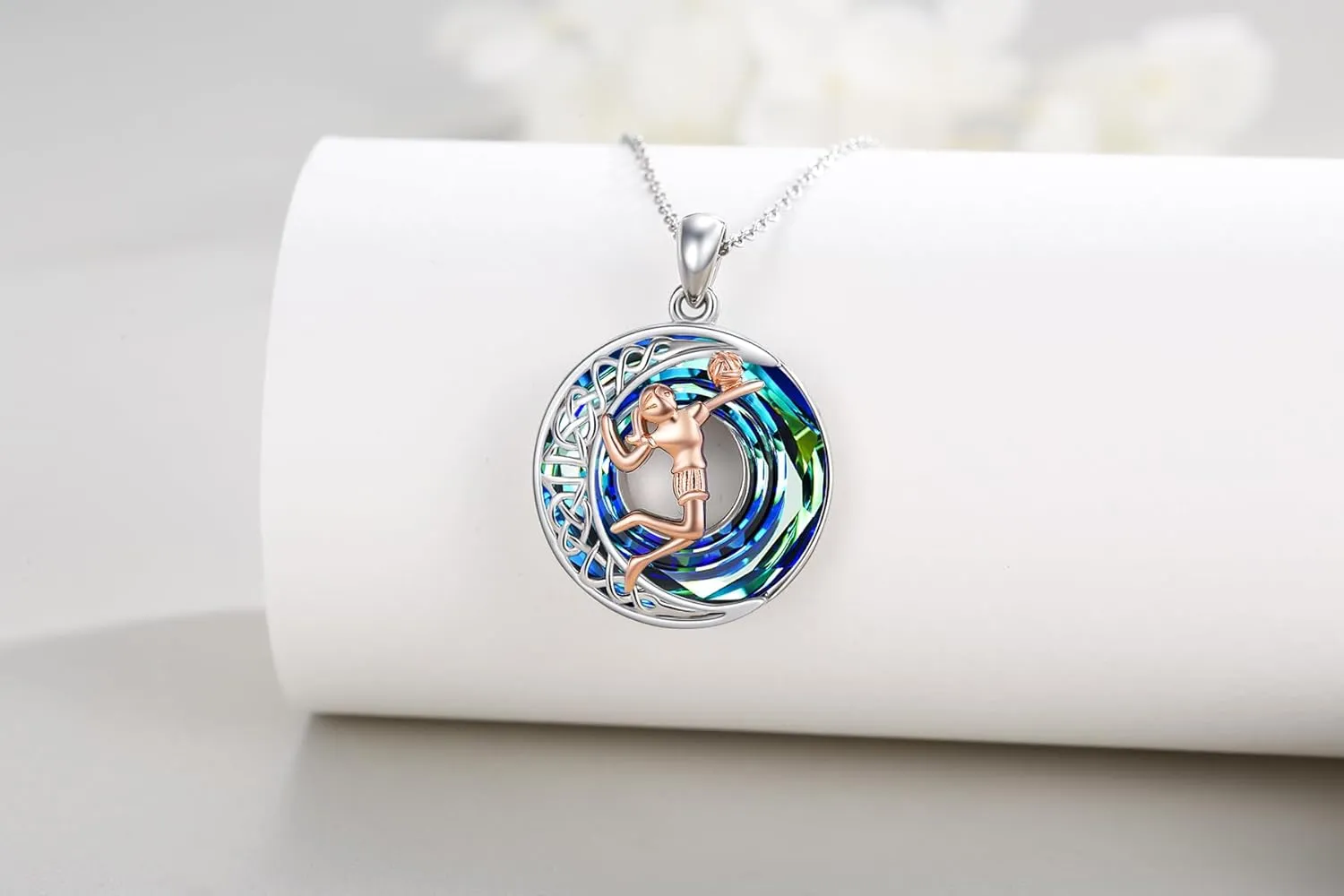 LES OSEWA Crescent Moon Celtic Necklace Sterling Silver Crystal Jewelry Graduation Birthday Gifts for Women