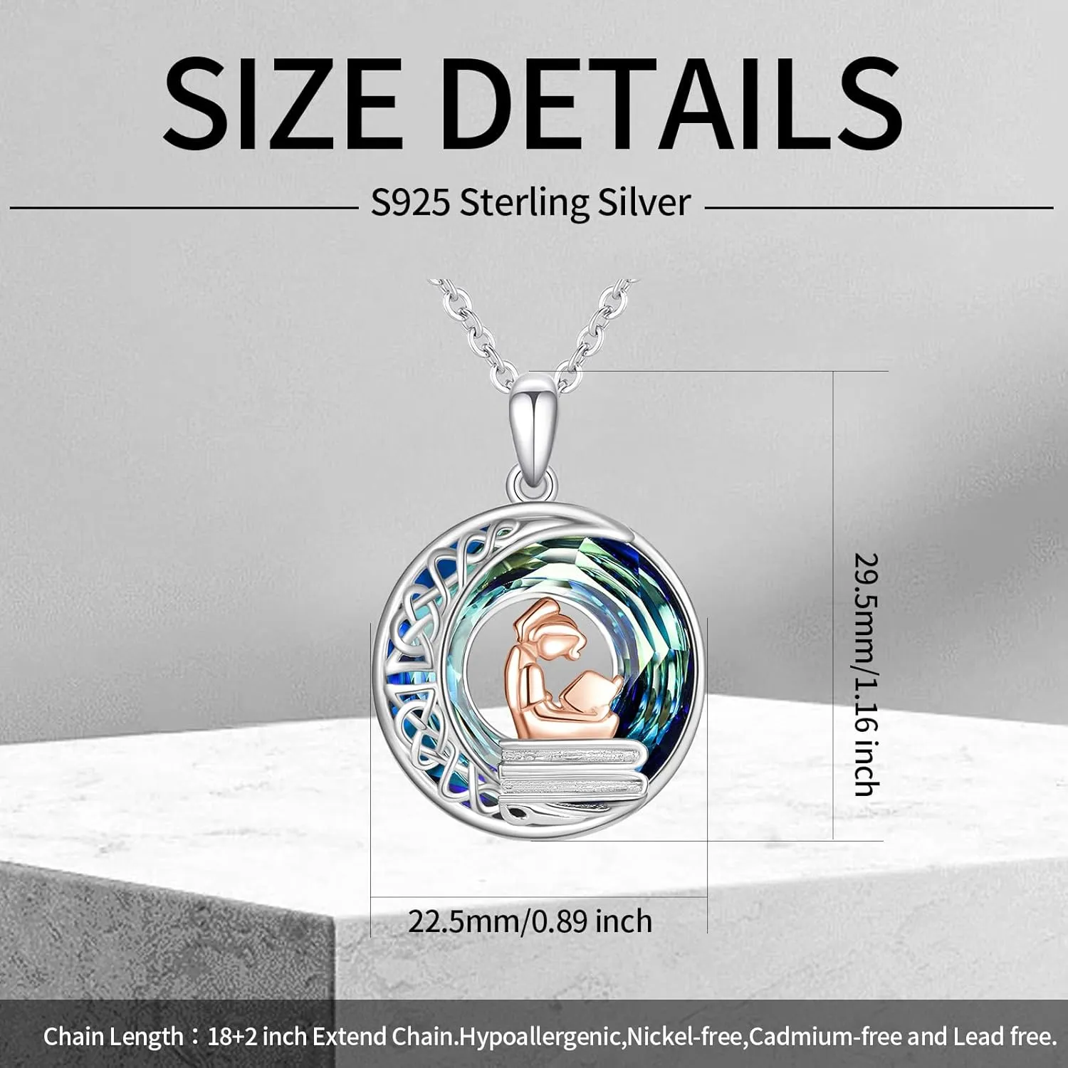 LES OSEWA Crescent Moon Celtic Necklace Sterling Silver Crystal Jewelry Graduation Birthday Gifts for Women