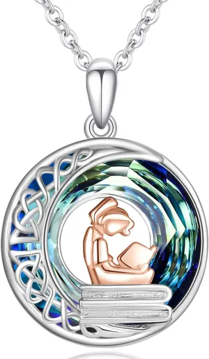 LES OSEWA Crescent Moon Celtic Necklace Sterling Silver Crystal Jewelry Graduation Birthday Gifts for Women