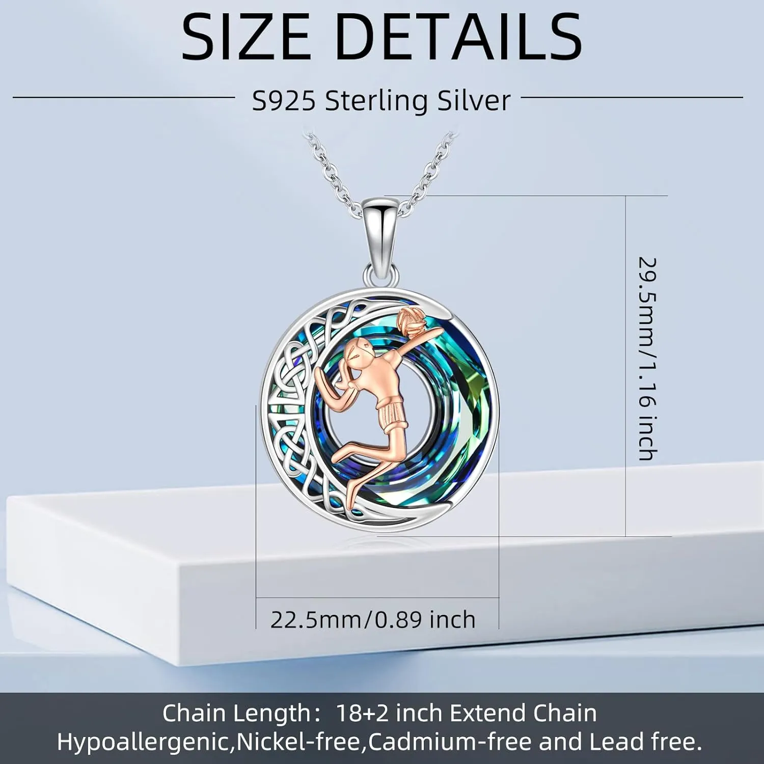 LES OSEWA Crescent Moon Celtic Necklace Sterling Silver Crystal Jewelry Graduation Birthday Gifts for Women