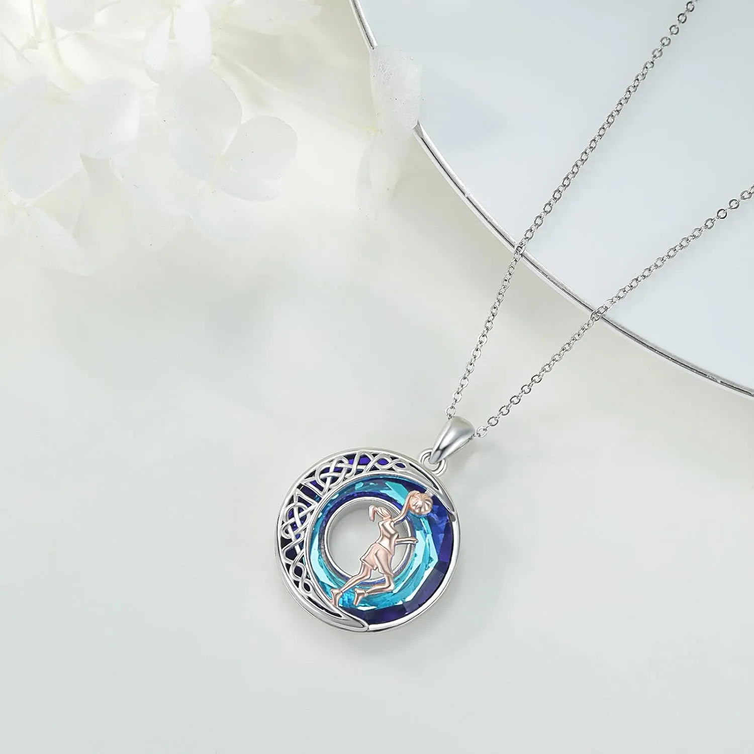 LES OSEWA Crescent Moon Celtic Necklace Sterling Silver Crystal Jewelry Graduation Birthday Gifts for Women