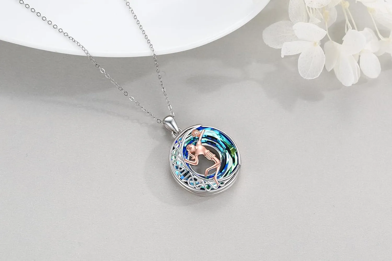LES OSEWA Crescent Moon Celtic Necklace Sterling Silver Crystal Jewelry Graduation Birthday Gifts for Women