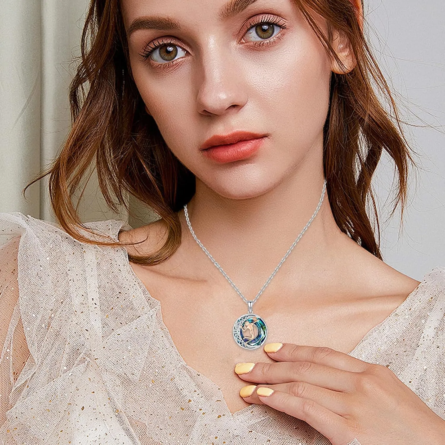 LES OSEWA Crescent Moon Celtic Necklace Sterling Silver Crystal Jewelry Graduation Birthday Gifts for Women