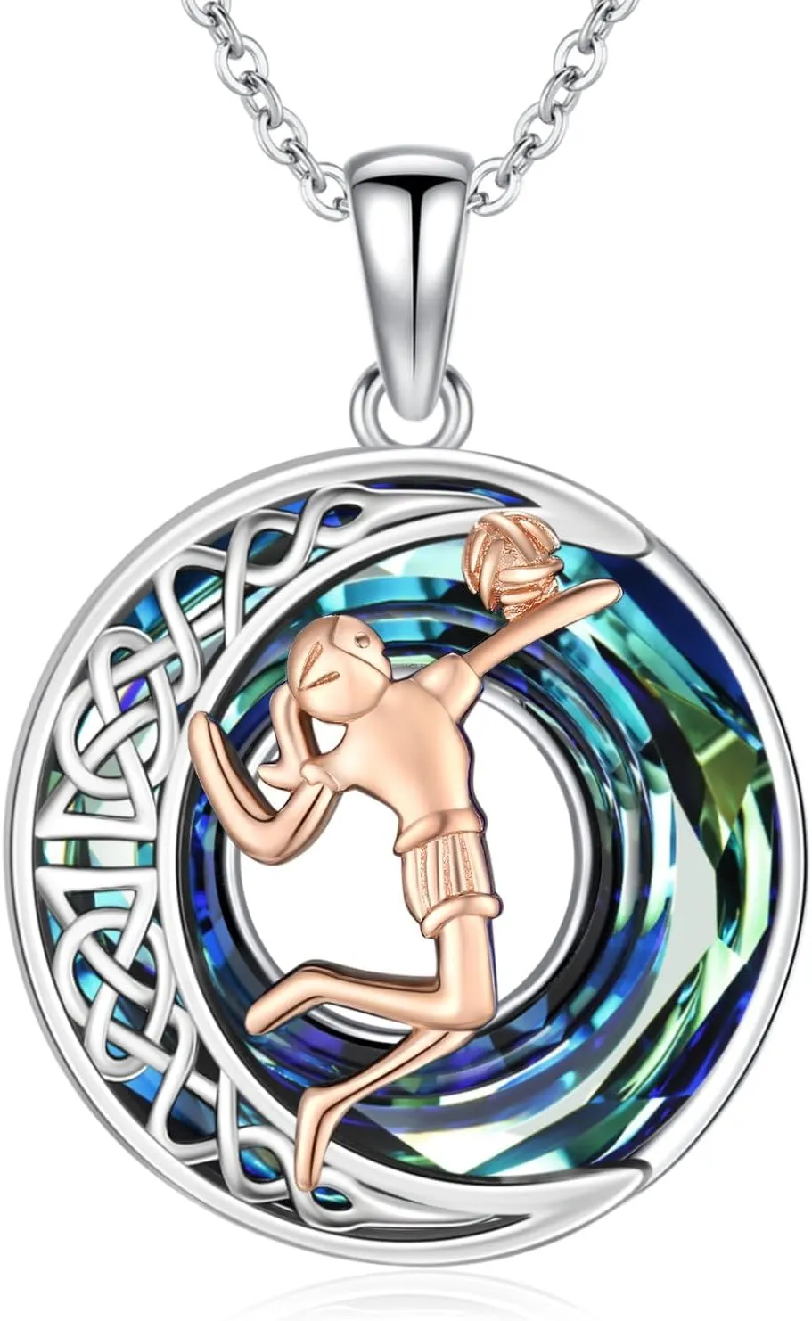 LES OSEWA Crescent Moon Celtic Necklace Sterling Silver Crystal Jewelry Graduation Birthday Gifts for Women