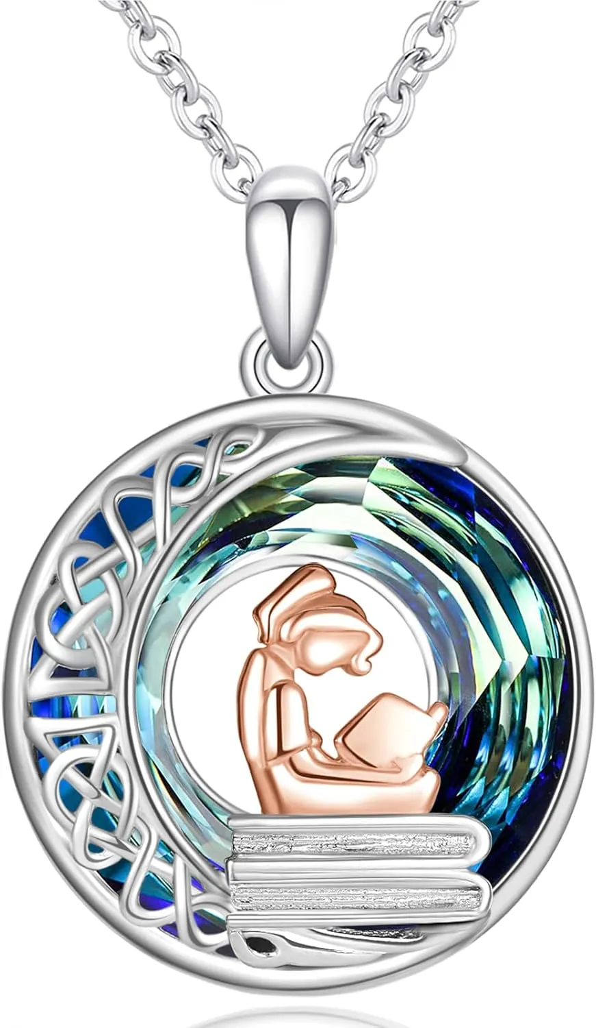 LES OSEWA Crescent Moon Celtic Necklace Sterling Silver Crystal Jewelry Graduation Birthday Gifts for Women