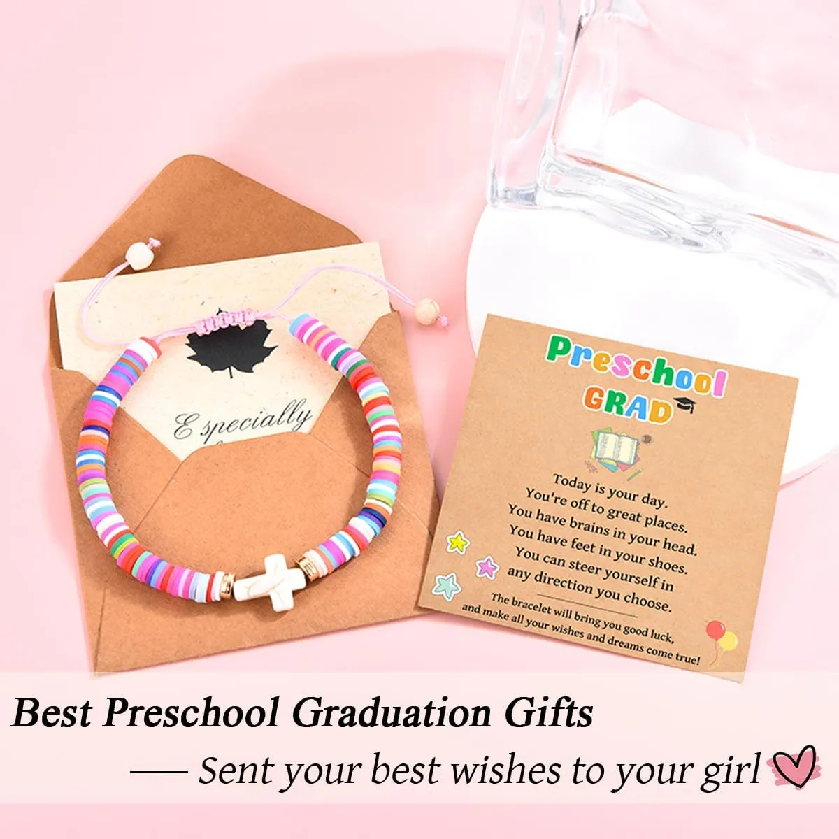 Leyung First Day of Kindergarten School Bracelet, Preschool Graduation Gifts for Girls, Back to School Graduation Cross Bracelet for Daughter Granddaughter Niece
