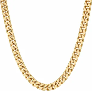 LIFETIME JEWELRY Miami Curb Square Cut Cuban Link Chain Necklaces 24k Gold Plated (5mm & 9.5mm)