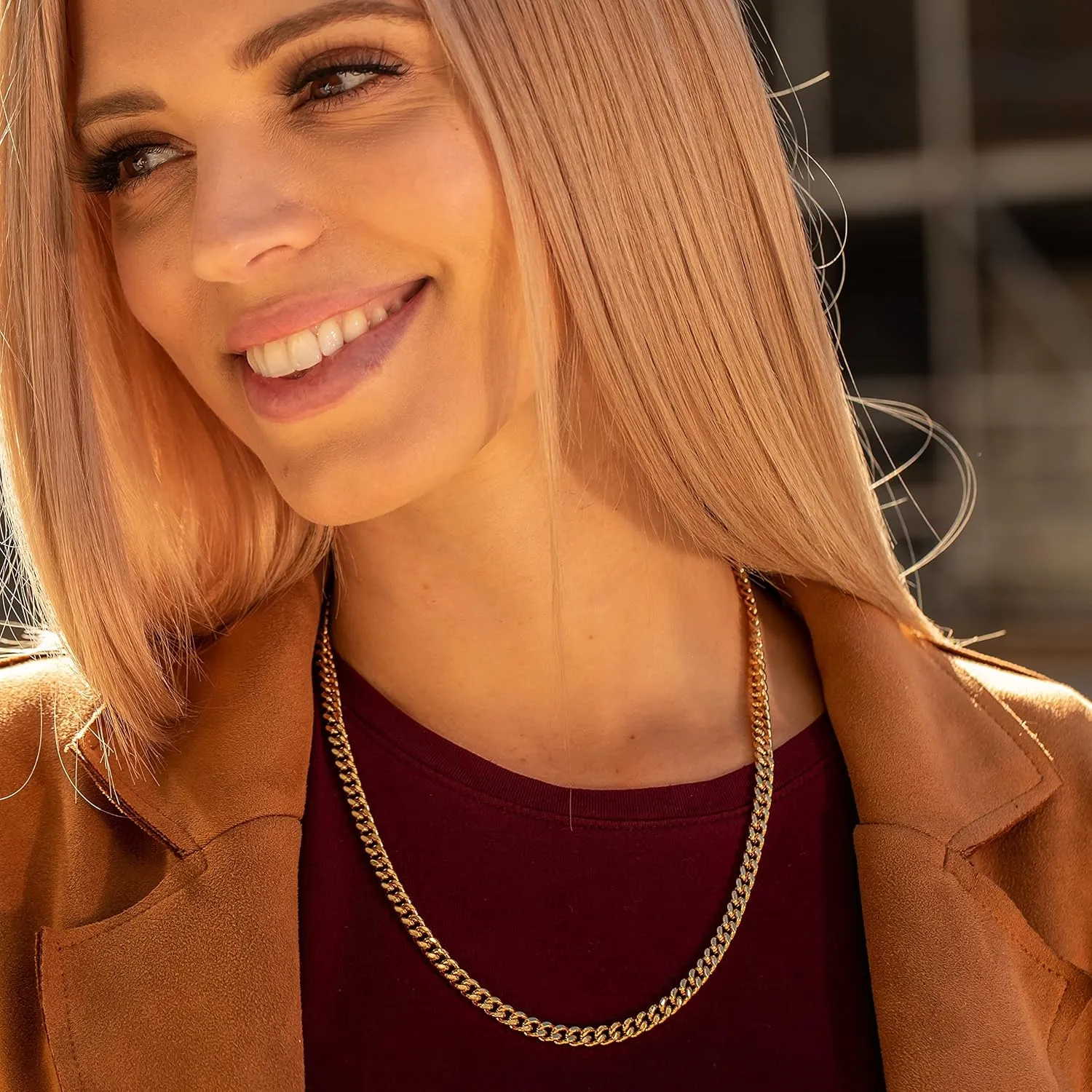 LIFETIME JEWELRY Miami Curb Square Cut Cuban Link Chain Necklaces 24k Gold Plated (5mm & 9.5mm)