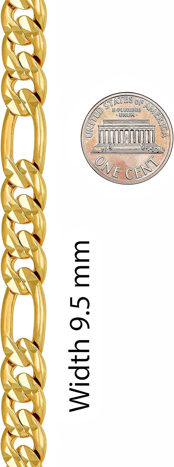 LIFETIME JEWELRY Radiant Diamond Cut Figaro Chain Necklaces 24k Real Gold Plated (6mm, 7mm, 9.5mm)