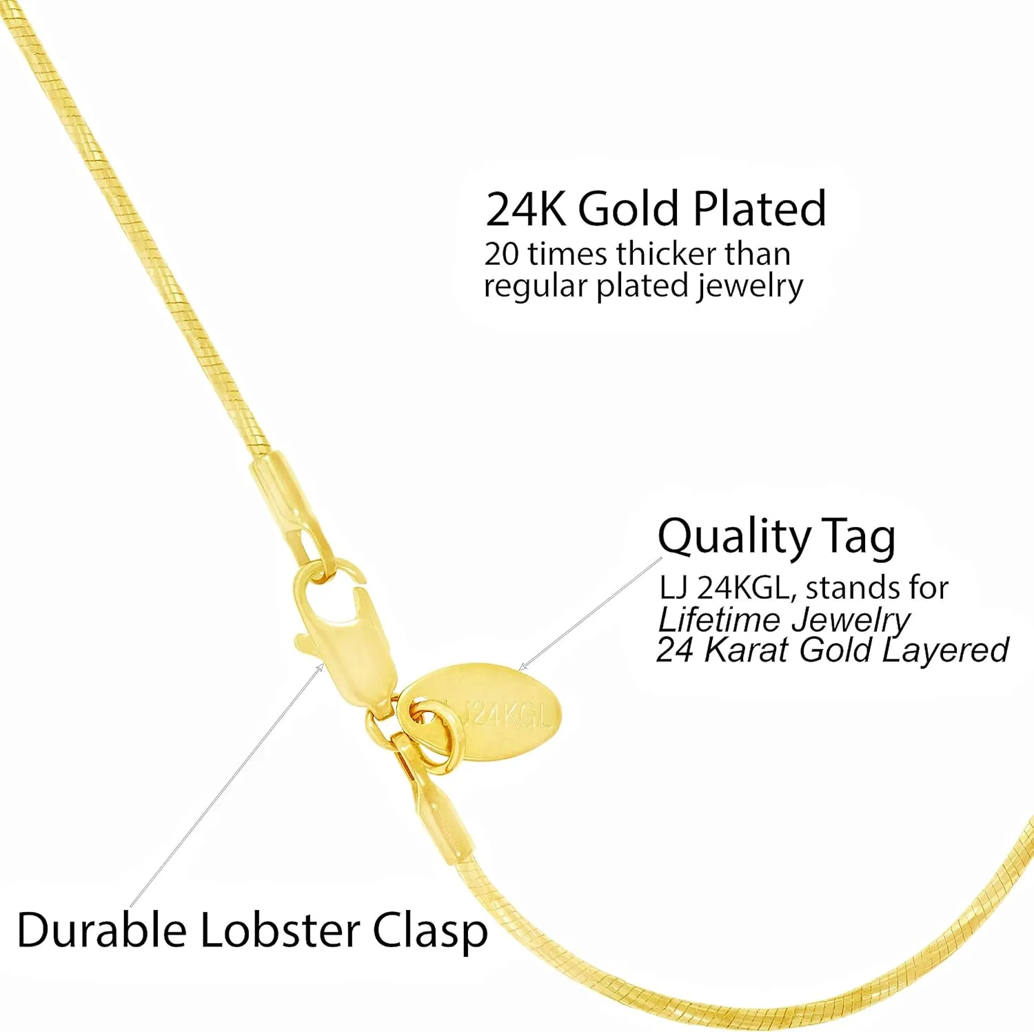 LIFETIME JEWELRY Womens Gold Anklet 1.5mm Snake Chain Ankle Bracelet 24k Real Gold Plated