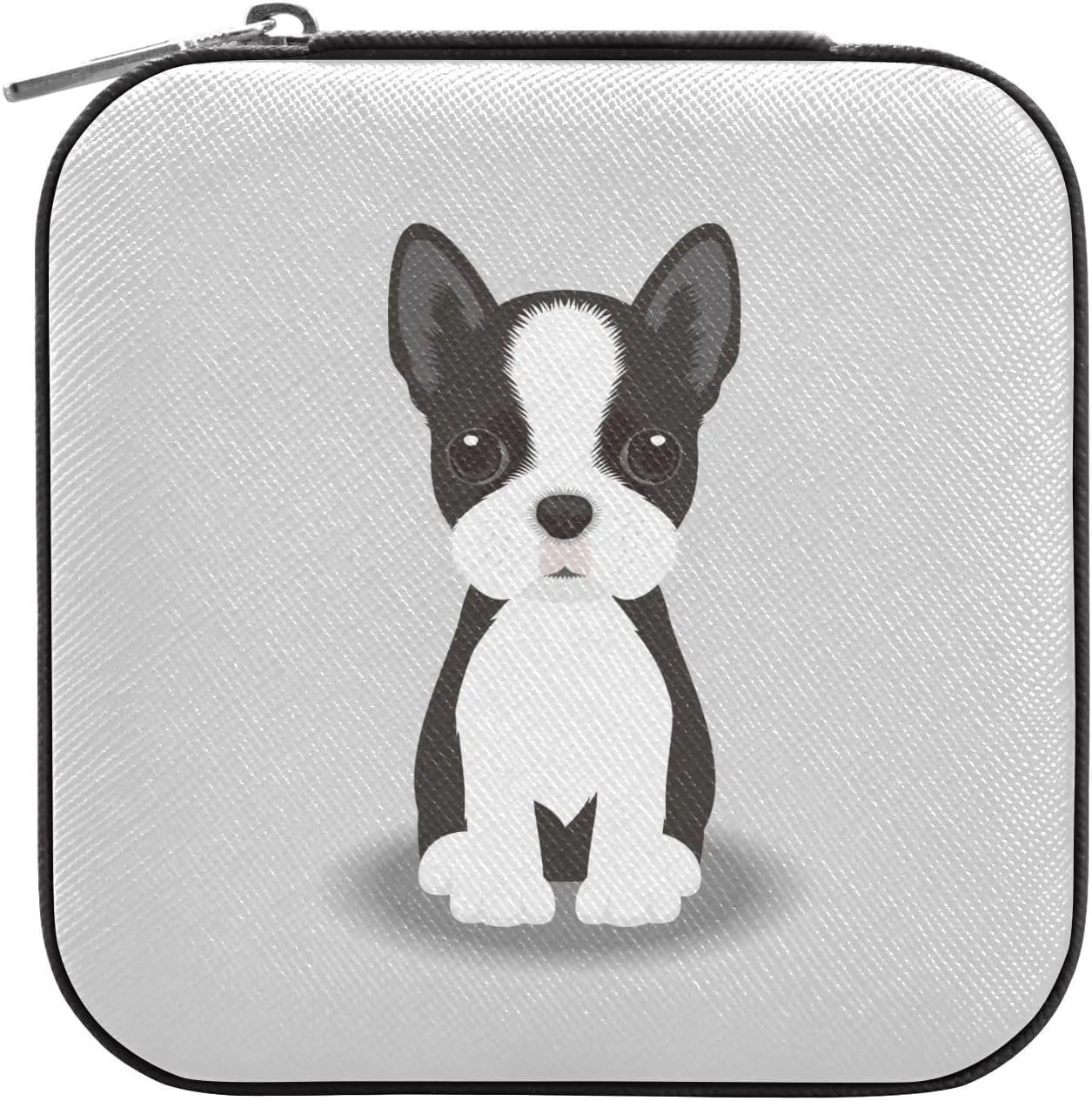linqin PU Leather Jewelry Box, Boston Puppy Dog Travel Jewelry Case Portable Jewelry Organizer for Rings Earrings Necklaces Bracelets Storage Holder Boxes for Women Girls