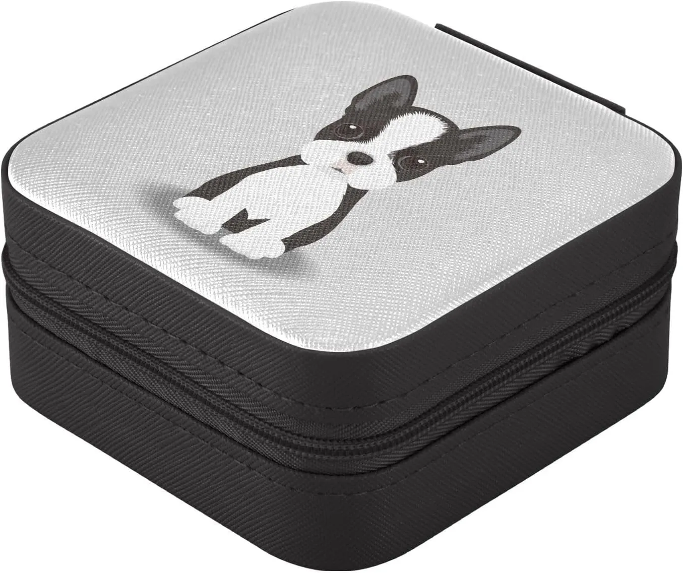 linqin PU Leather Jewelry Box, Boston Puppy Dog Travel Jewelry Case Portable Jewelry Organizer for Rings Earrings Necklaces Bracelets Storage Holder Boxes for Women Girls