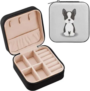 linqin PU Leather Jewelry Box, Boston Puppy Dog Travel Jewelry Case Portable Jewelry Organizer for Rings Earrings Necklaces Bracelets Storage Holder Boxes for Women Girls