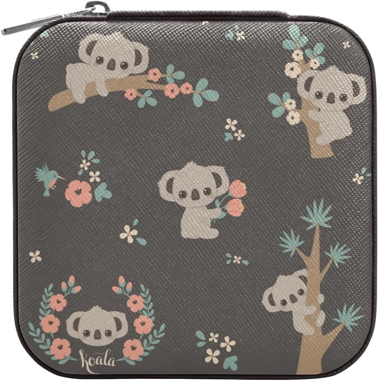 linqin PU Leather Jewelry Box, Cute Koala Travel Jewelry Case Portable Jewelry Organizer for Rings Earrings Necklaces Bracelets Storage Holder Boxes for Women Girls