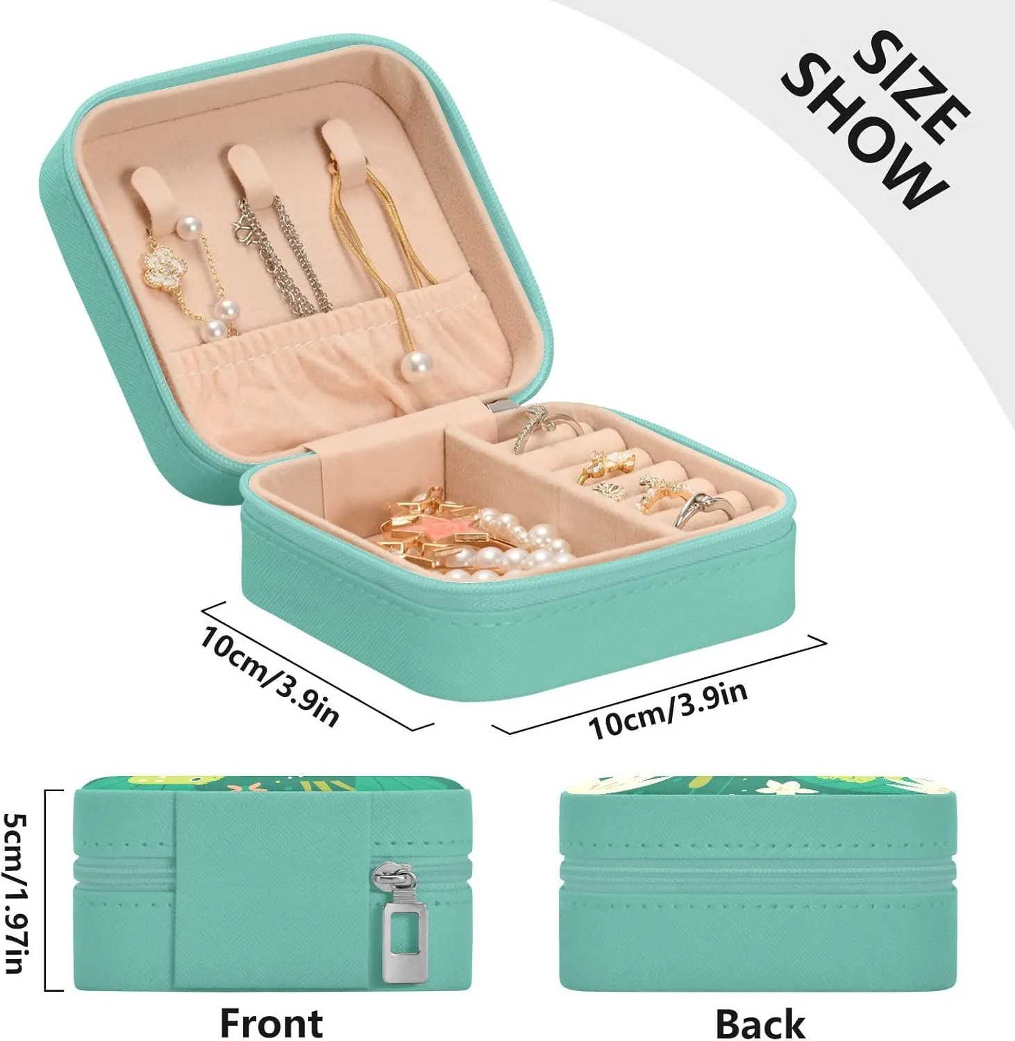 linqin PU Leather Jewelry Box, Frogs Green Travel Jewelry Case Portable Jewelry Organizer for Rings Earrings Necklaces Bracelets Storage Holder Boxes for Women Girls