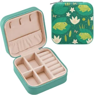 linqin PU Leather Jewelry Box, Frogs Green Travel Jewelry Case Portable Jewelry Organizer for Rings Earrings Necklaces Bracelets Storage Holder Boxes for Women Girls