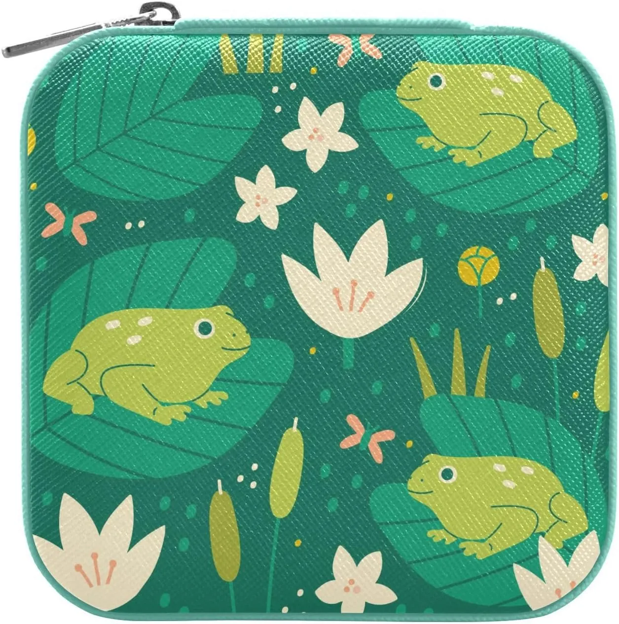 linqin PU Leather Jewelry Box, Frogs Green Travel Jewelry Case Portable Jewelry Organizer for Rings Earrings Necklaces Bracelets Storage Holder Boxes for Women Girls