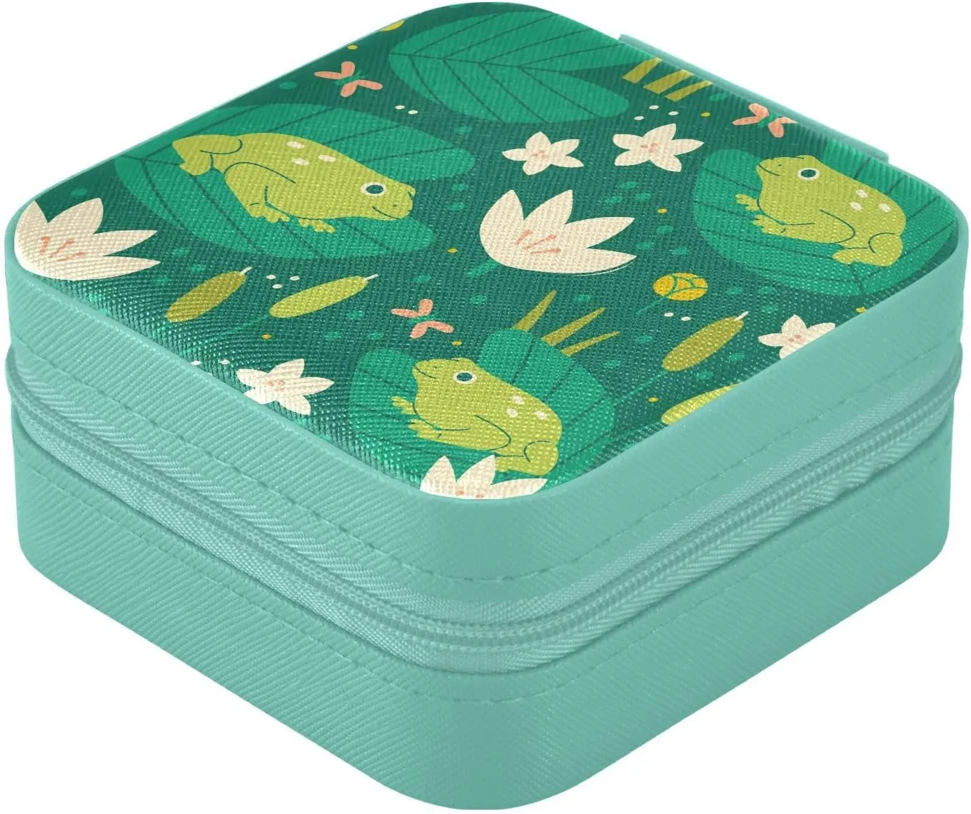 linqin PU Leather Jewelry Box, Frogs Green Travel Jewelry Case Portable Jewelry Organizer for Rings Earrings Necklaces Bracelets Storage Holder Boxes for Women Girls