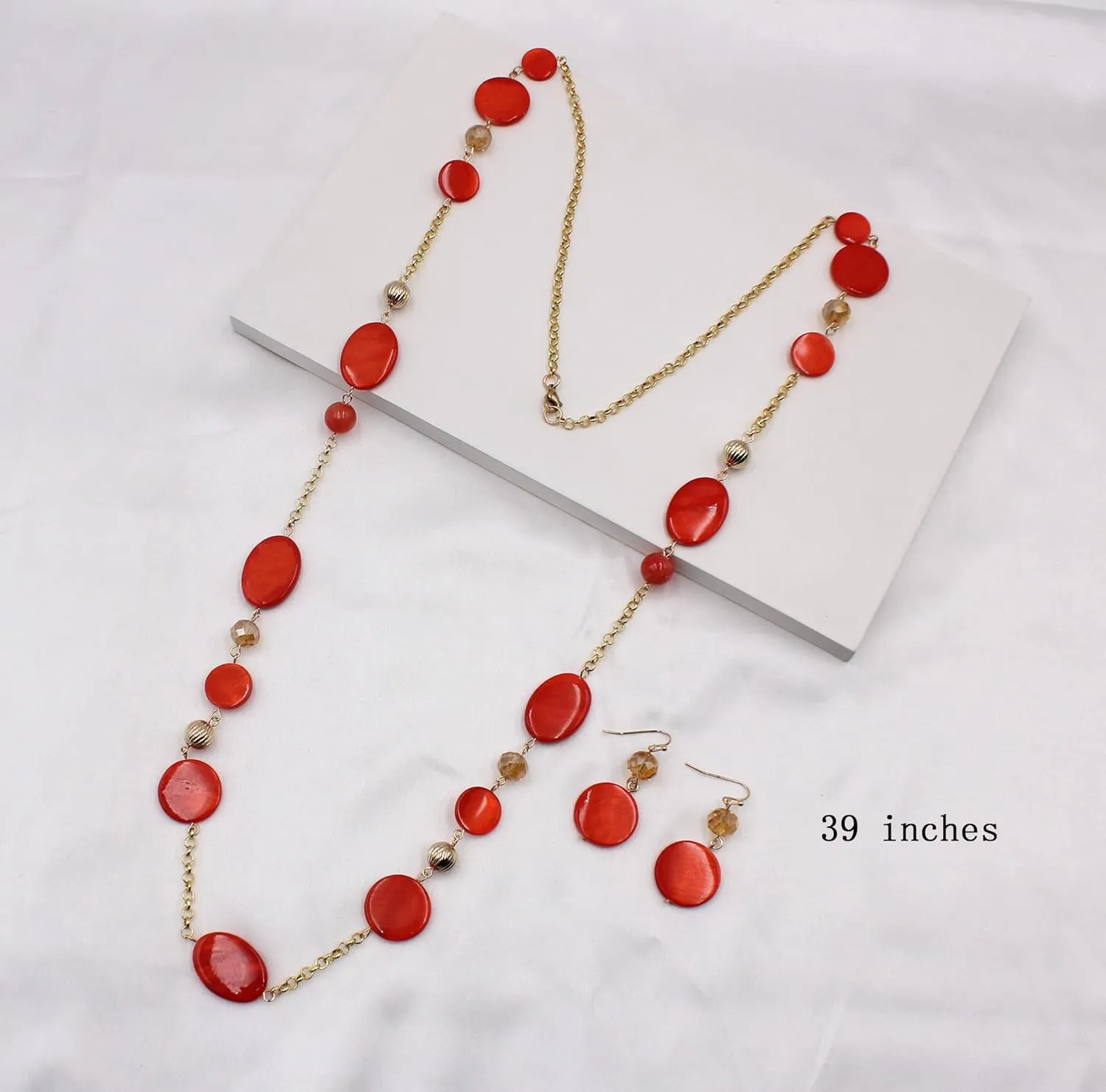 Long Bead Necklaces For Women Link Chain Multi Color Necklace Earring Set Shell Stone Beads Fashion Necklace Gift