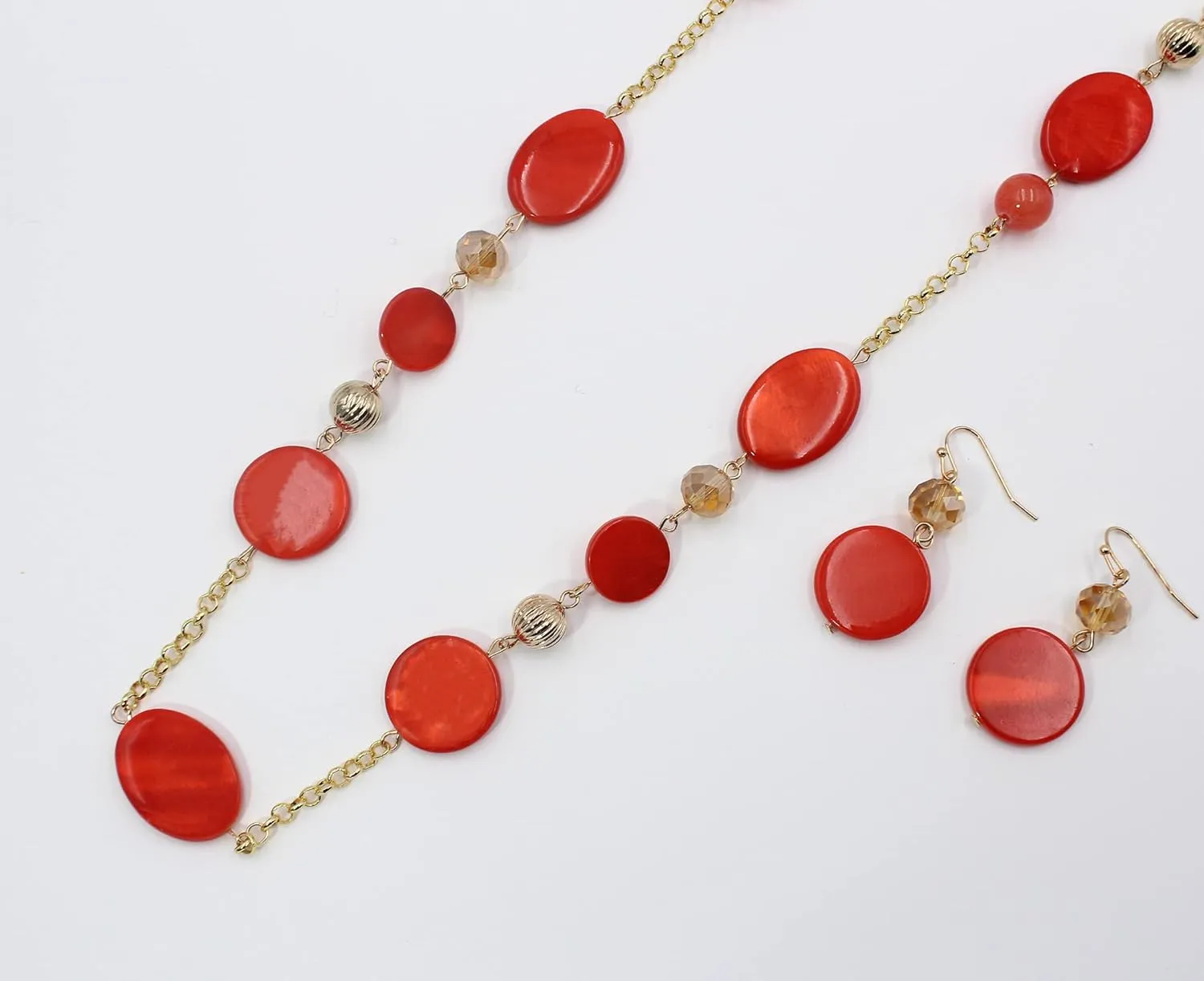 Long Bead Necklaces For Women Link Chain Multi Color Necklace Earring Set Shell Stone Beads Fashion Necklace Gift