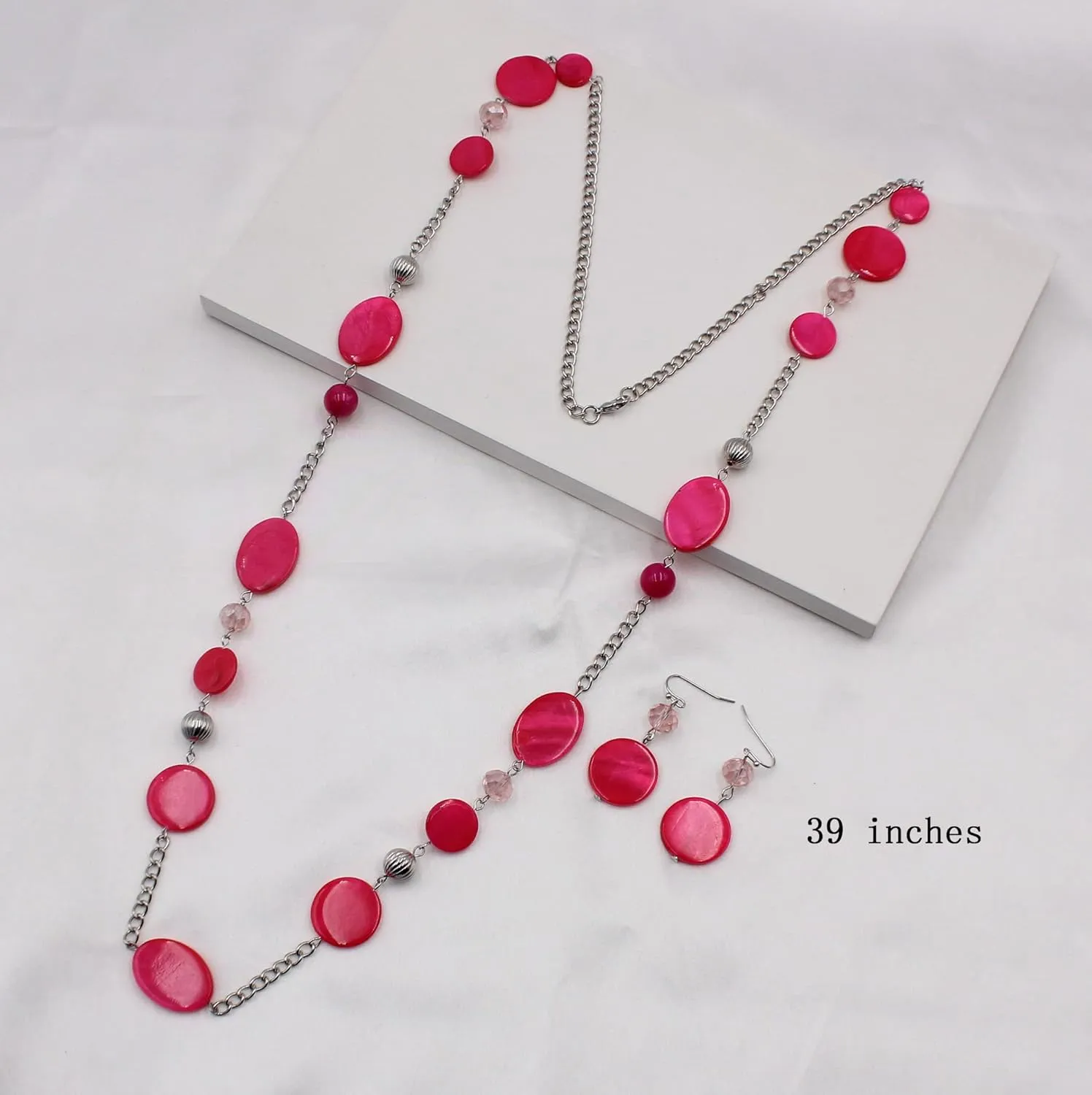 Long Bead Necklaces For Women Link Chain Multi Color Necklace Earring Set Shell Stone Beads Fashion Necklace Gift