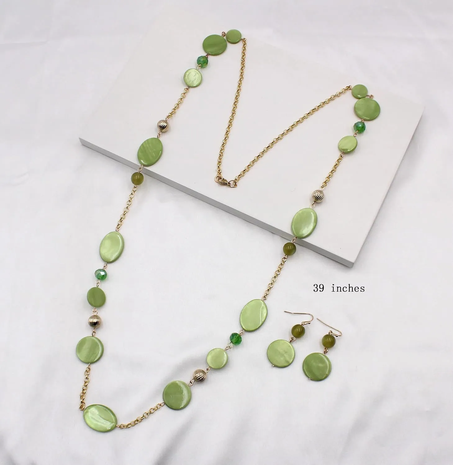 Long Bead Necklaces For Women Link Chain Multi Color Necklace Earring Set Shell Stone Beads Fashion Necklace Gift