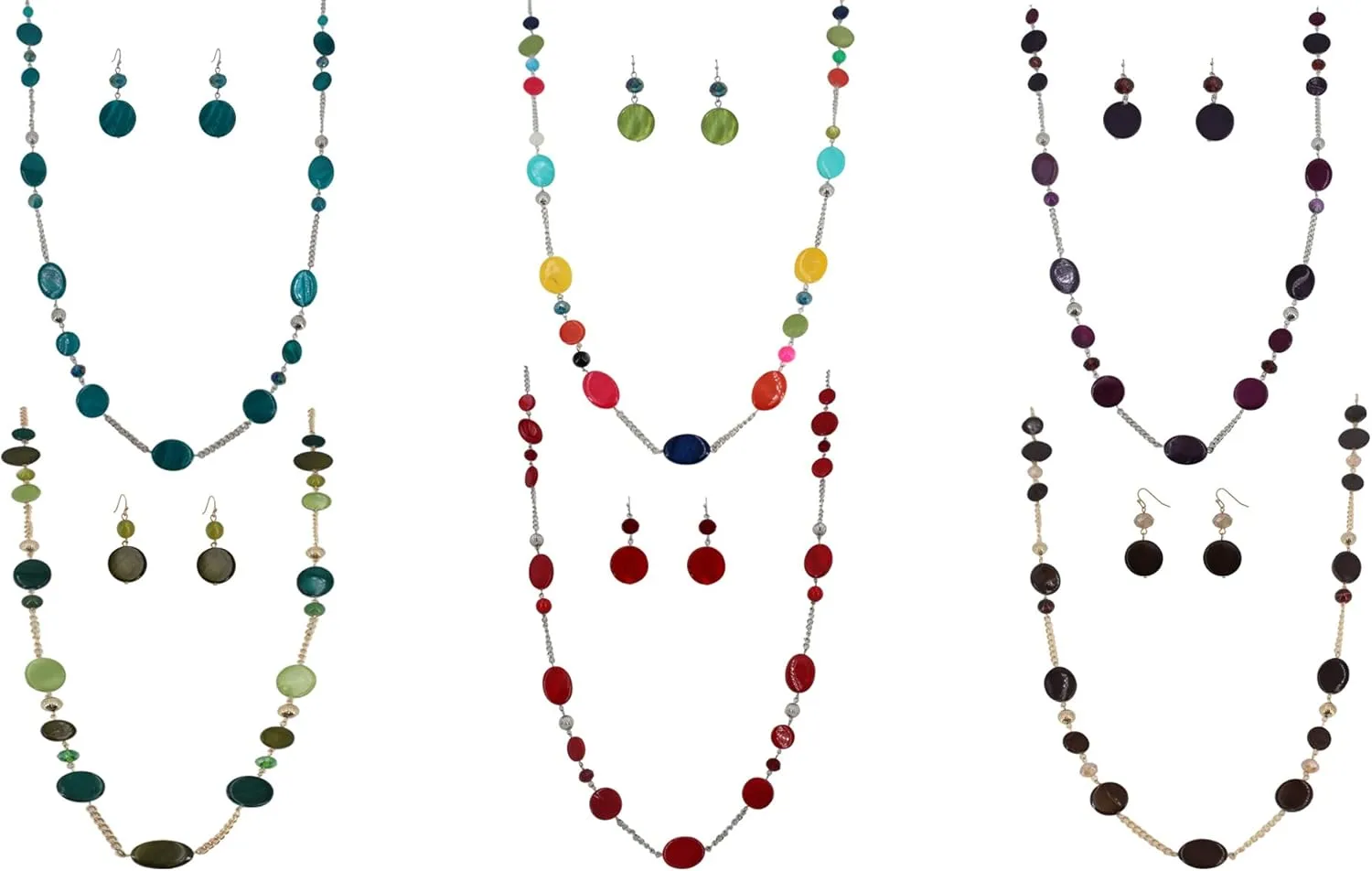 Long Bead Necklaces For Women Link Chain Multi Color Necklace Earring Set Shell Stone Beads Fashion Necklace Gift