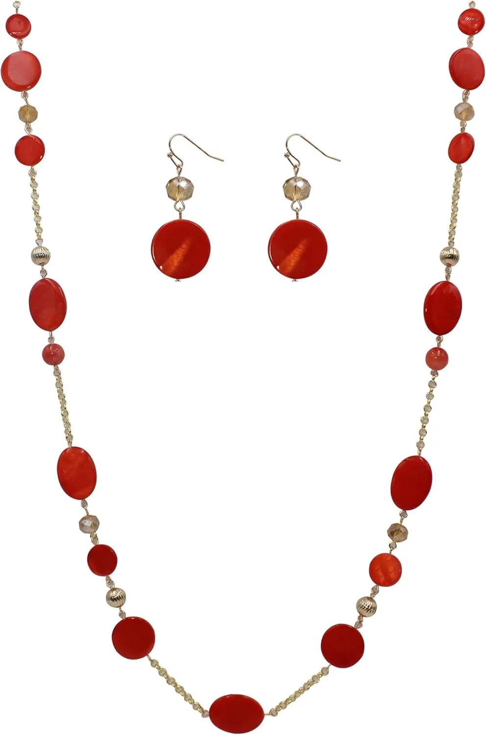 Long Bead Necklaces For Women Link Chain Multi Color Necklace Earring Set Shell Stone Beads Fashion Necklace Gift