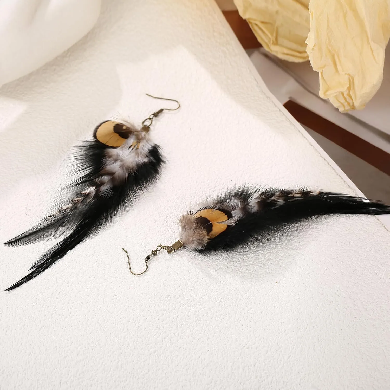 Long Feather Earrings for Women, Boho Bohemian Earrings Multicolor Tassel Handmade Feather Earrings for Women Dangling