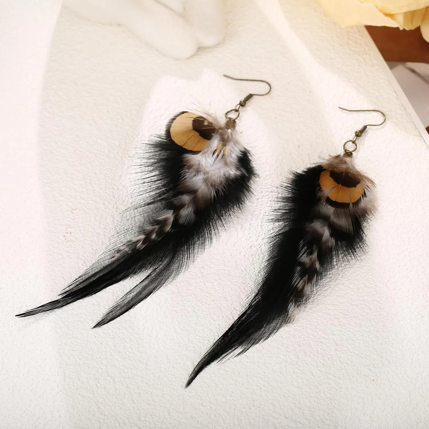 Long Feather Earrings for Women, Boho Bohemian Earrings Multicolor Tassel Handmade Feather Earrings for Women Dangling