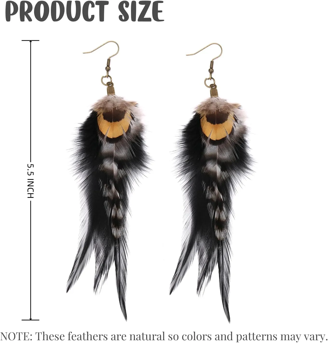 Long Feather Earrings for Women, Boho Bohemian Earrings Multicolor Tassel Handmade Feather Earrings for Women Dangling